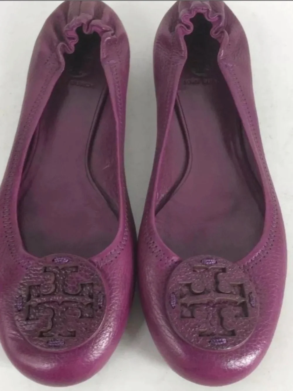 Tory Burch Magenta Leather Logo Ballet Flats